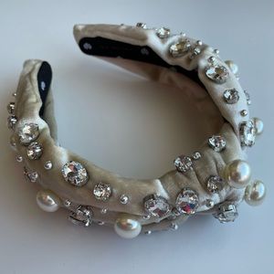 Lele Sadoughi Ivory Velvet Oversized Pearl and Crystal Knotted Headband
